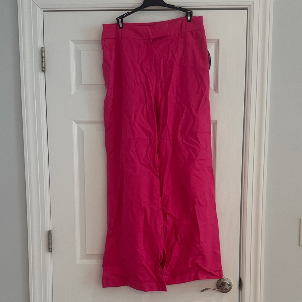 Chic Fuchsia Wide-Leg Linen Trousers